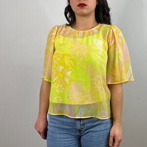 Modcloth Fluttering Outta Sight Blouse in Neon Yellow Floral